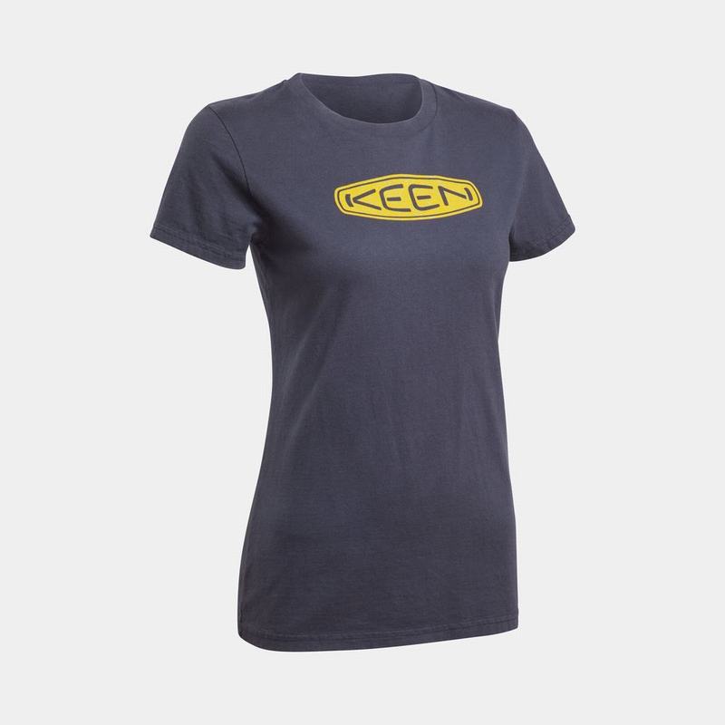 Keen Topo Logo Womens T-Shirts Navy Clearance (2418-URAFK)